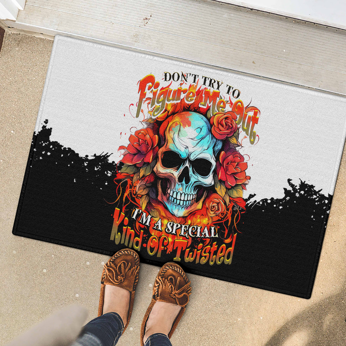 Flower Skull Rubber Doormat Don't Try To Figured Me Out I Special Kind Fire Flower - Wonder Print Shop
