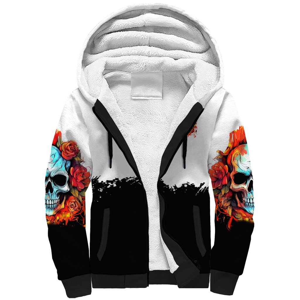 Death Skull Sherpa Hoodie I Never Alone My Demon With Me 24/7 - Wonder Print Shop