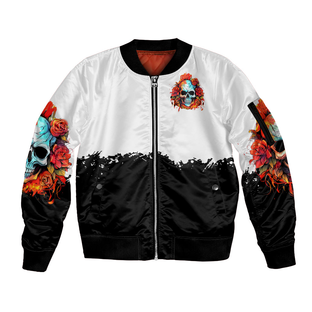 Death Skull Sleeve Zip Bomber Jacket I Never Alone My Demon With Me 24/7 - Wonder Print Shop