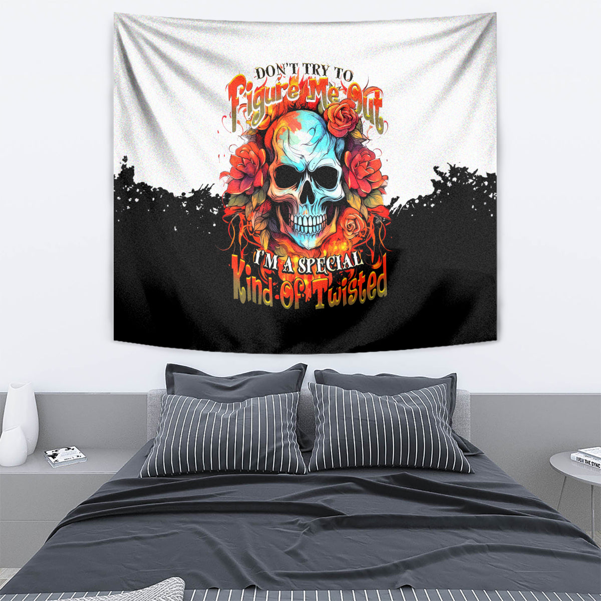 Flower Skull Tapestry Don't Try To Figured Me Out I Special Kind Fire Flower - Wonder Print Shop