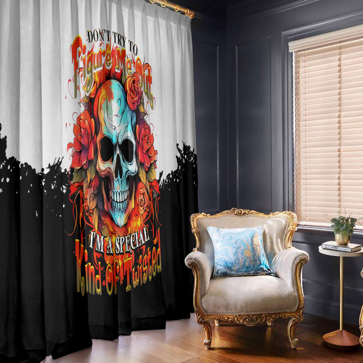 Flower Skull Window Curtain Don't Try To Figured Me Out I Special Kind Fire Flower - Wonder Print Shop