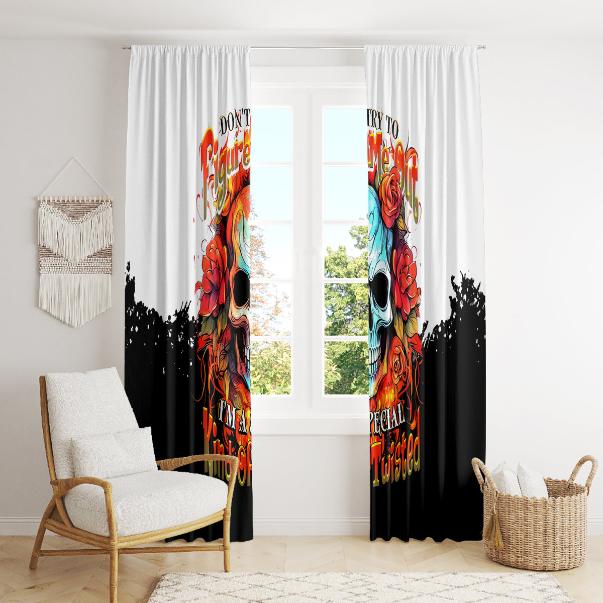 Flower Skull Window Curtain Don't Try To Figured Me Out I Special Kind Fire Flower - Wonder Print Shop