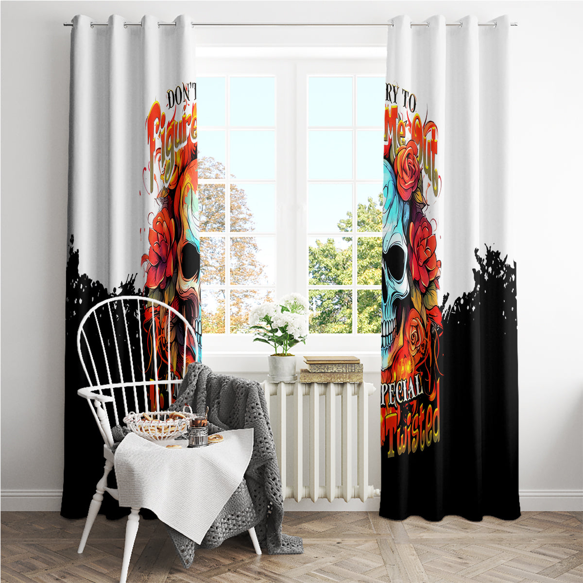 Flower Skull Window Curtain Don't Try To Figured Me Out I Special Kind Fire Flower - Wonder Print Shop