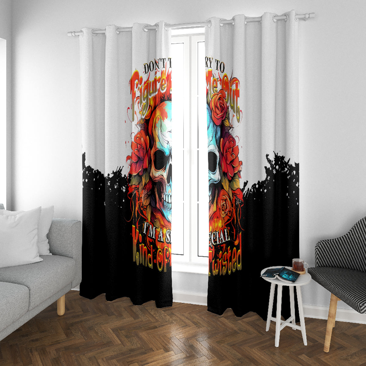 Flower Skull Window Curtain Don't Try To Figured Me Out I Special Kind Fire Flower - Wonder Print Shop