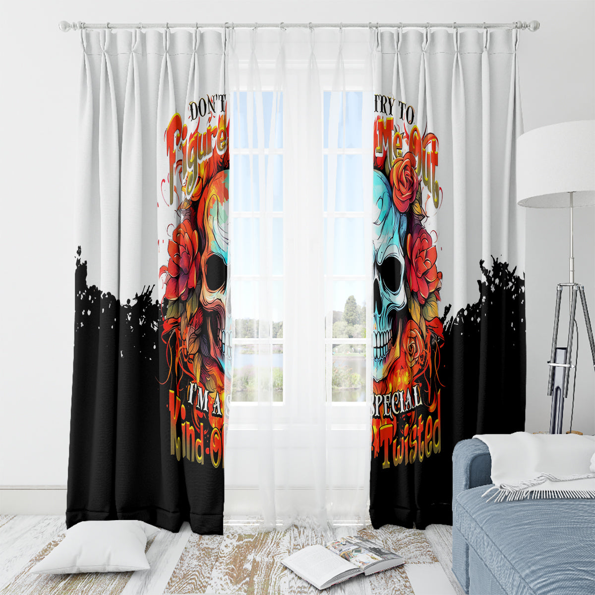 Flower Skull Window Curtain Don't Try To Figured Me Out I Special Kind Fire Flower - Wonder Print Shop