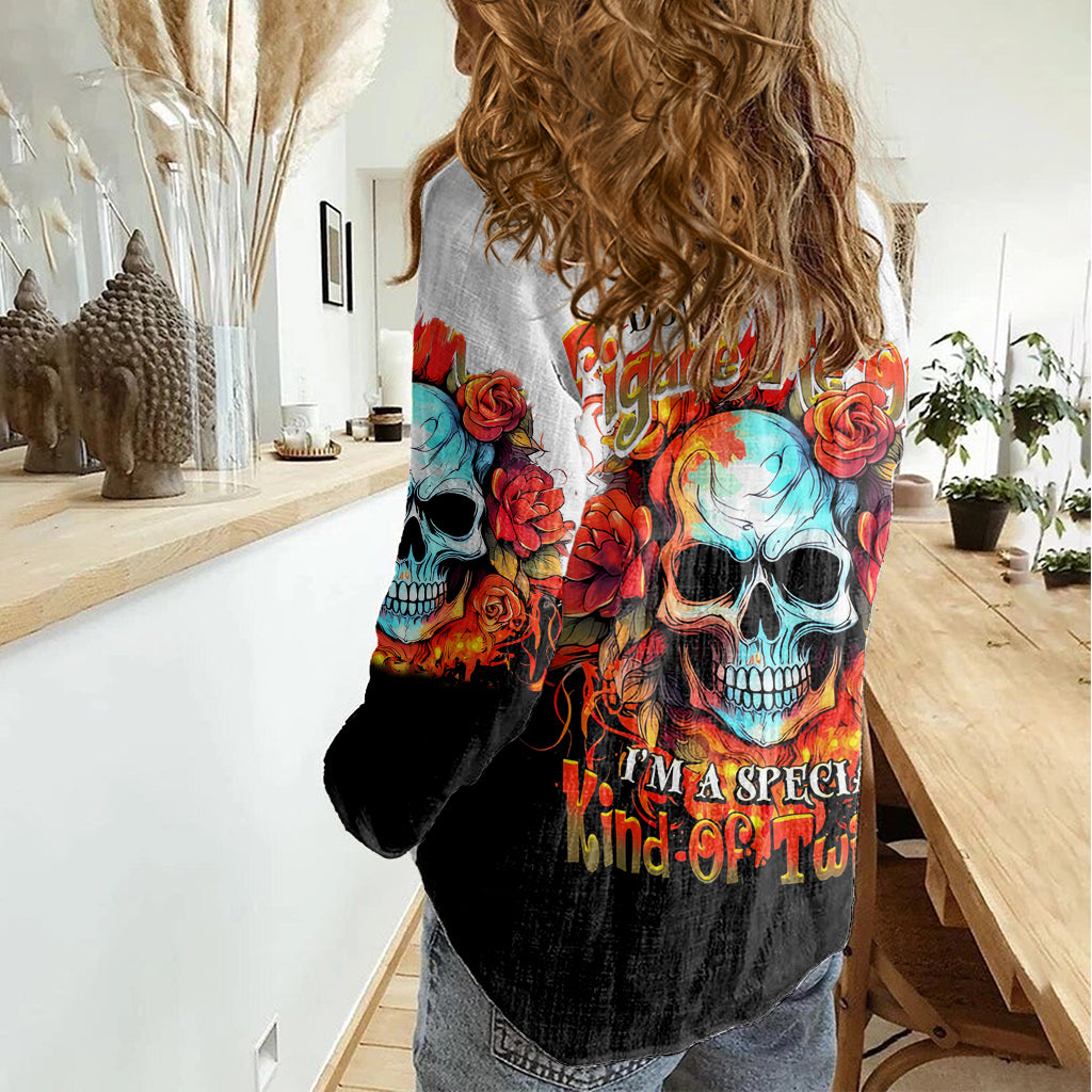 Death Skull Women Casual Shirt I Never Alone My Demon With Me 24/7 - Wonder Print Shop