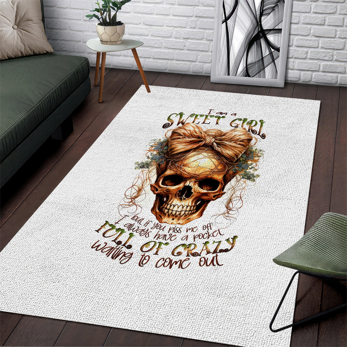 Girl Skull Area Rug I Sweet Girl Full Of Crazy - Wonder Print Shop