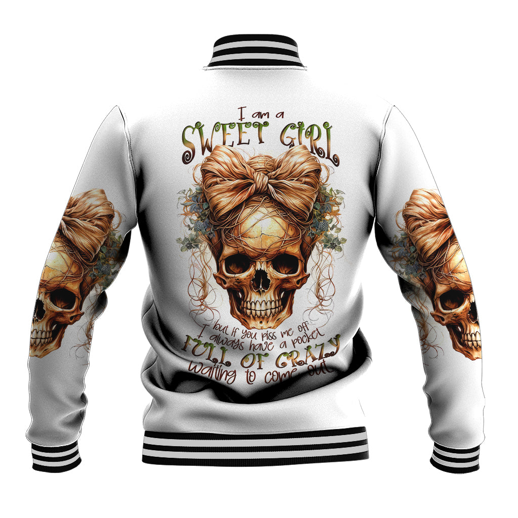 Girl Skull Baseball Jacket I Sweet Girl Full Of Crazy - Wonder Print Shop