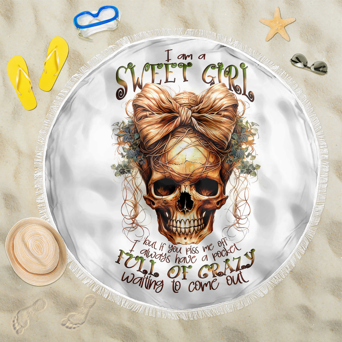 Girl Skull Beach Blanket I Sweet Girl Full Of Crazy - Wonder Print Shop