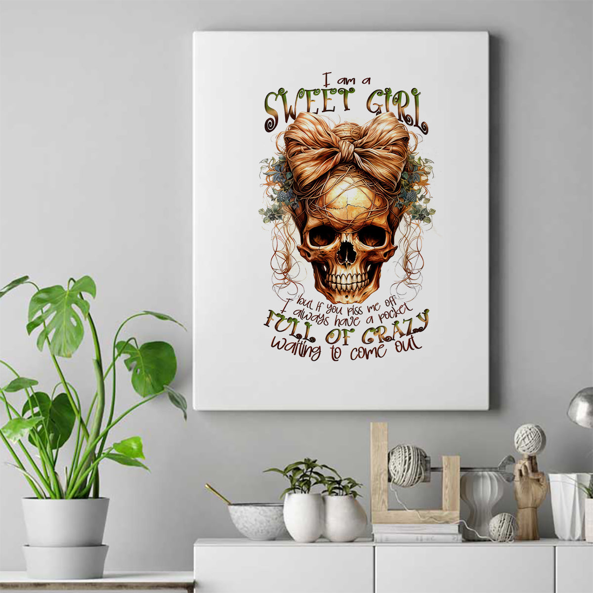 Girl Skull Canvas Wall Art I Sweet Girl Full Of Crazy - Wonder Print Shop