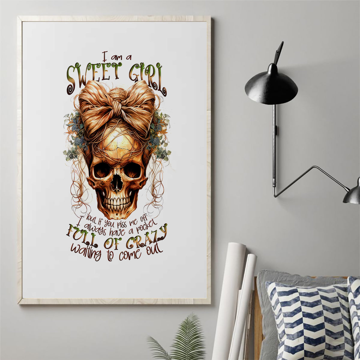 Girl Skull Canvas Wall Art I Sweet Girl Full Of Crazy - Wonder Print Shop
