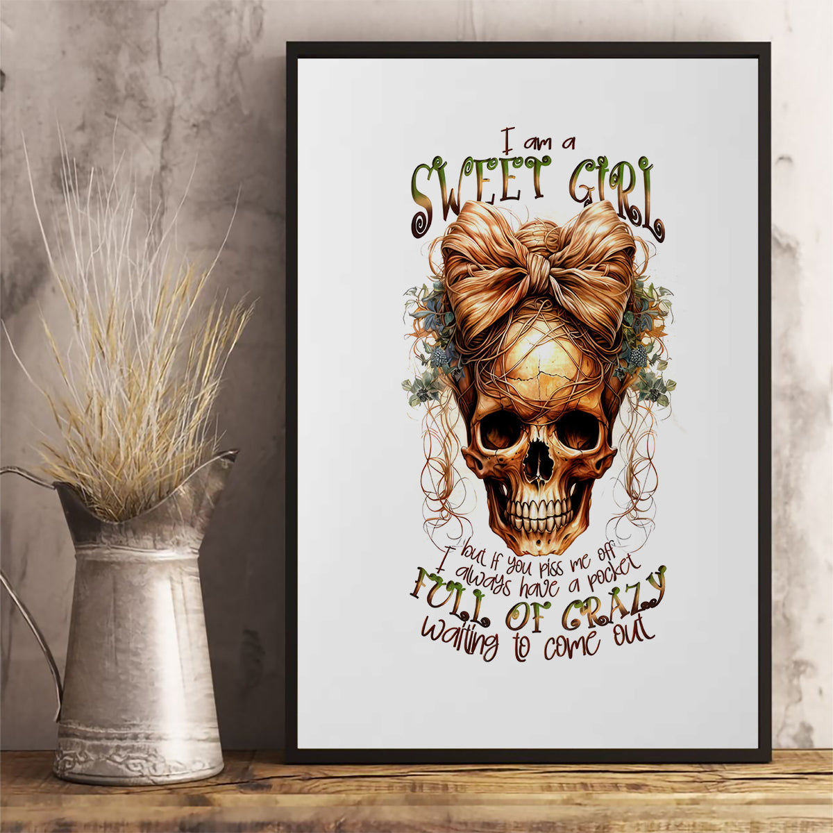 Girl Skull Canvas Wall Art I Sweet Girl Full Of Crazy - Wonder Print Shop