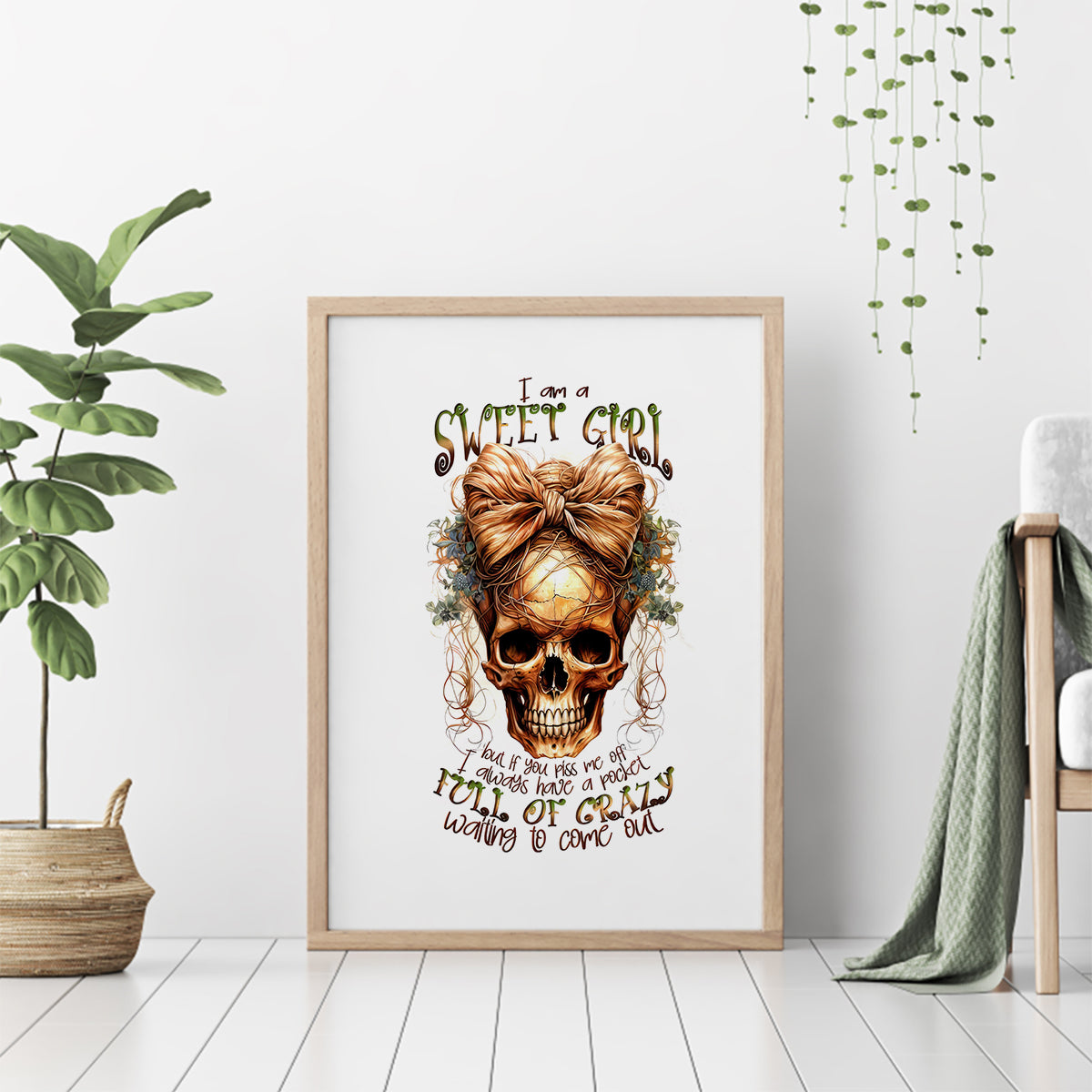 Girl Skull Canvas Wall Art I Sweet Girl Full Of Crazy - Wonder Print Shop