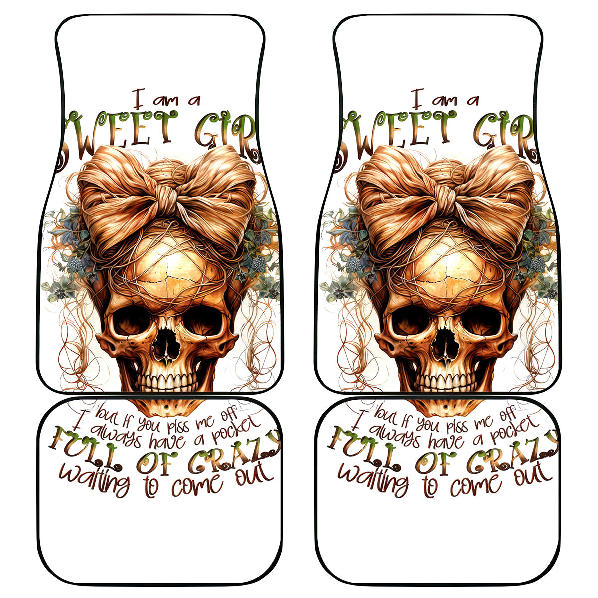 Girl Skull Car Mats I Sweet Girl Full Of Crazy - Wonder Print Shop