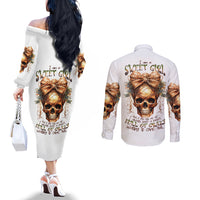 Girl Skull Couples Matching Off The Shoulder Long Sleeve Dress and Long Sleeve Button Shirts I Sweet Girl Full Of Crazy DT01