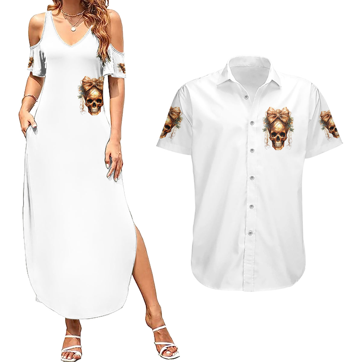 Girl Skull Couples Matching Summer Maxi Dress and Hawaiian Shirt I Sweet Girl Full Of Crazy - Wonder Print Shop