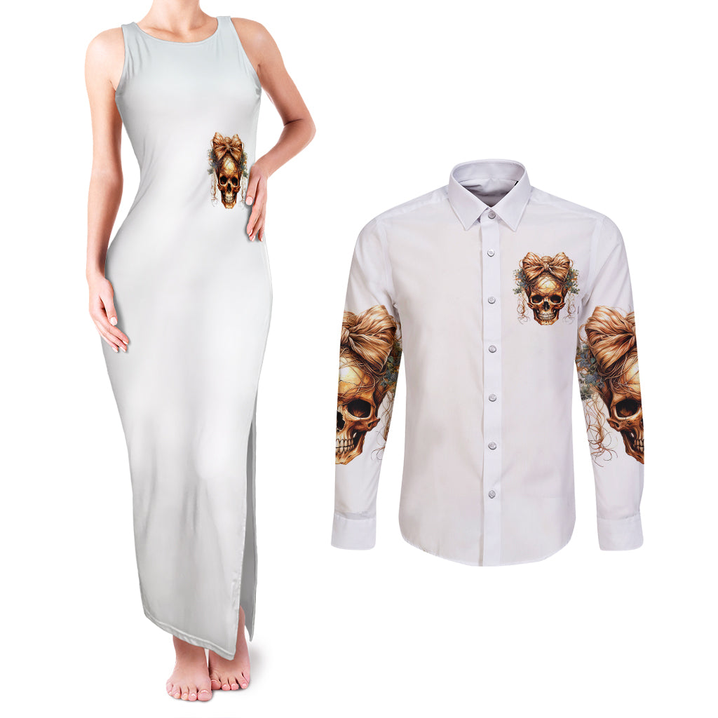 Girl Skull Couples Matching Tank Maxi Dress and Long Sleeve Button Shirts I Sweet Girl Full Of Crazy - Wonder Print Shop