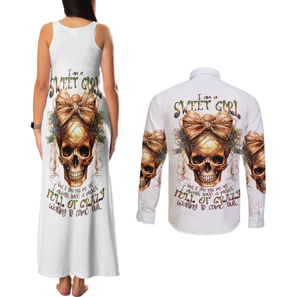 Girl Skull Couples Matching Tank Maxi Dress and Long Sleeve Button Shirts I Sweet Girl Full Of Crazy - Wonder Print Shop