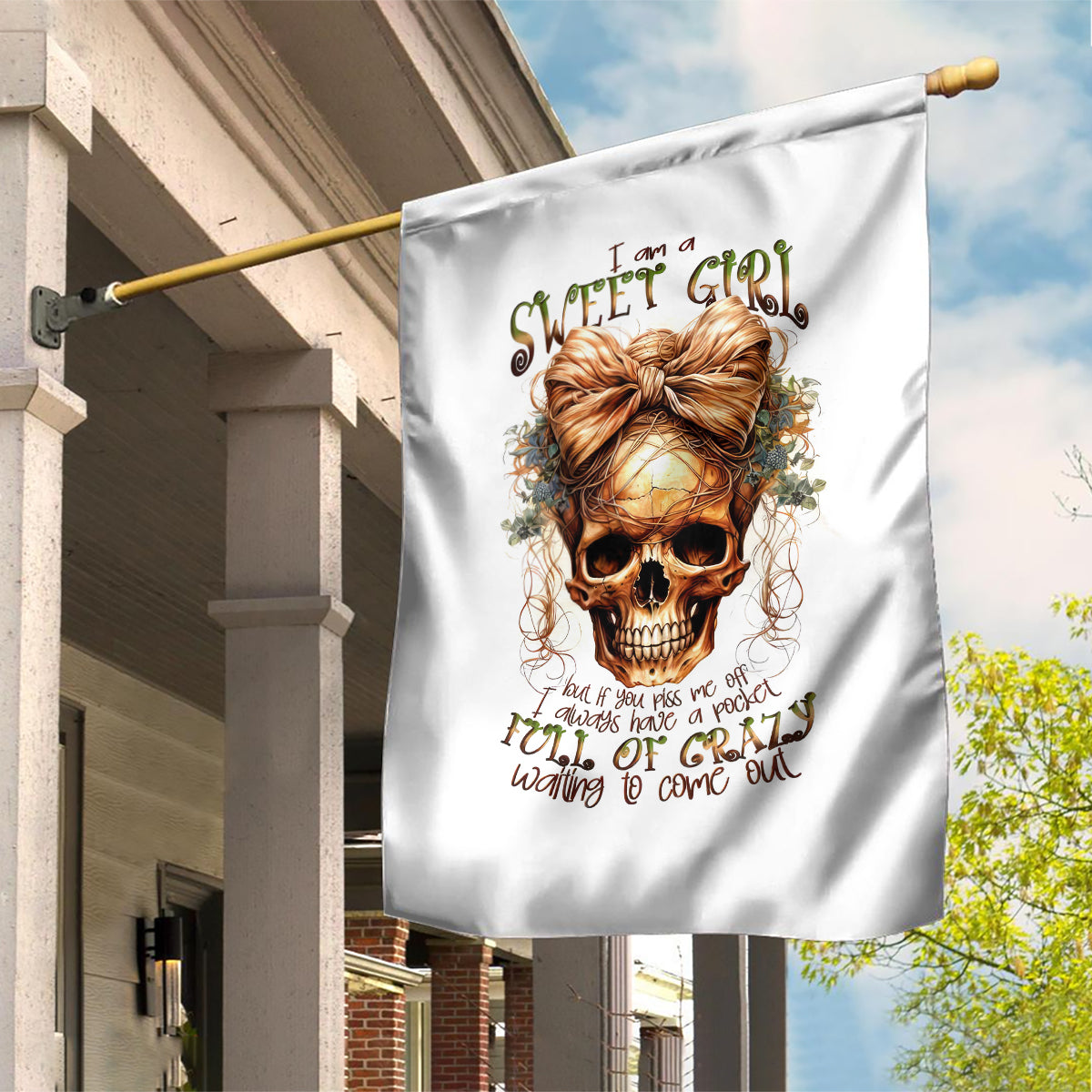 Girl Skull Garden Flag I Sweet Girl Full Of Crazy - Wonder Print Shop