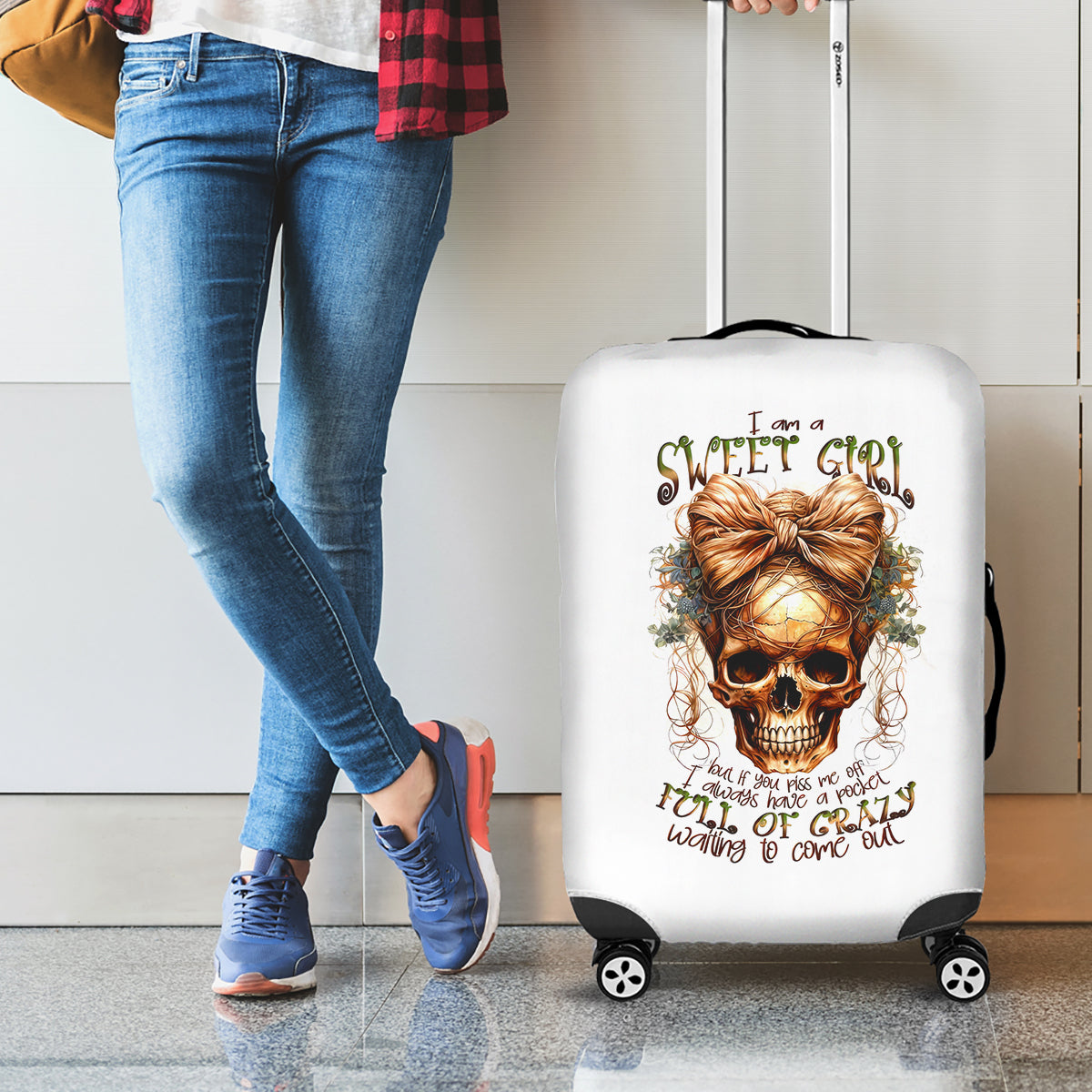 Girl Skull Luggage Cover I Sweet Girl Full Of Crazy - Wonder Print Shop