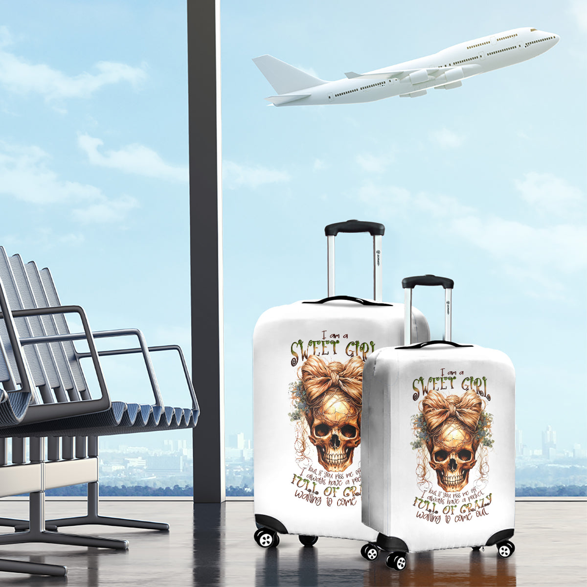 Girl Skull Luggage Cover I Sweet Girl Full Of Crazy - Wonder Print Shop