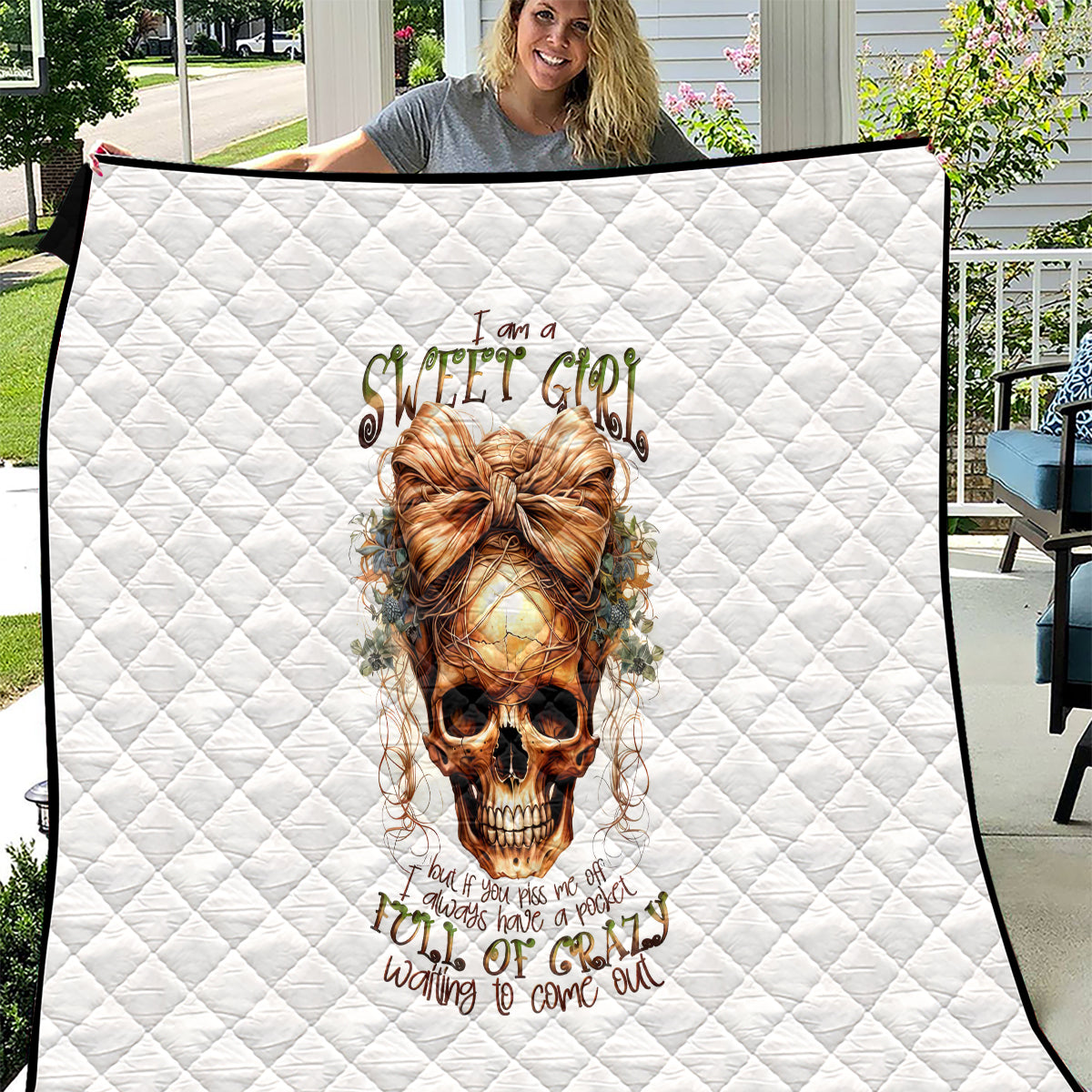 Girl Skull Quilt I Sweet Girl Full Of Crazy - Wonder Print Shop