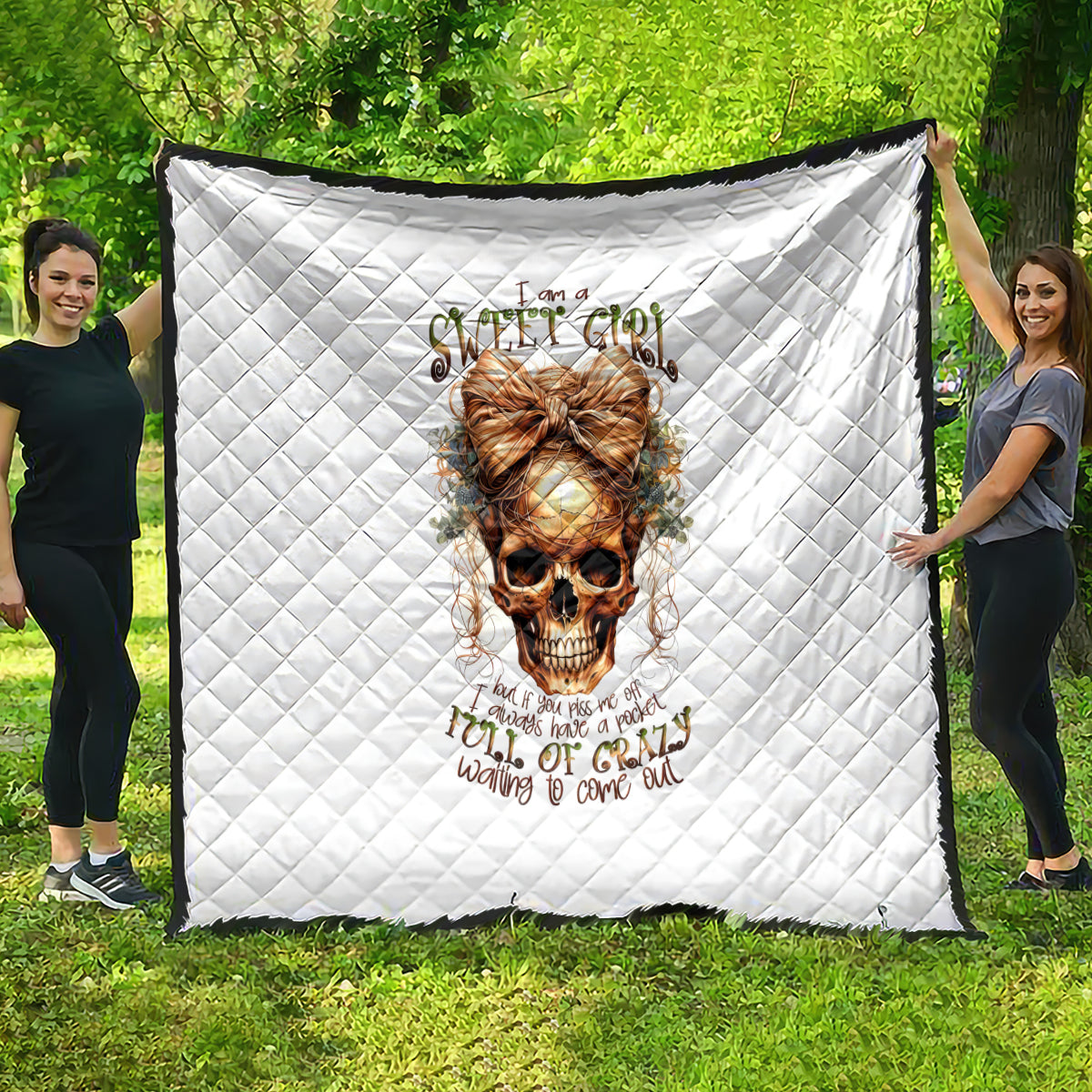 Girl Skull Quilt I Sweet Girl Full Of Crazy - Wonder Print Shop