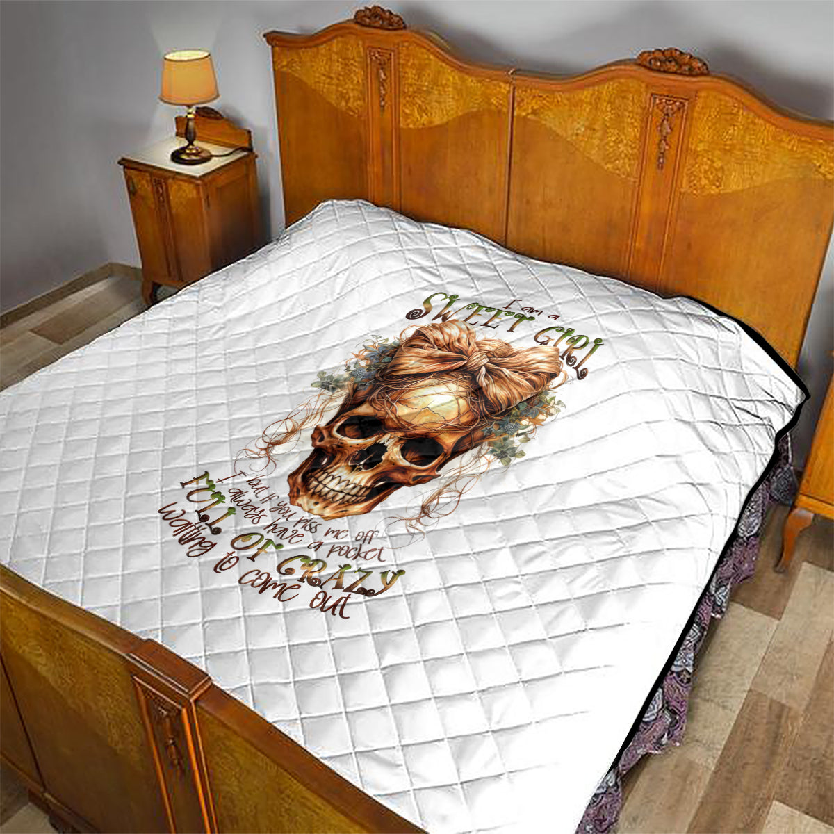 Girl Skull Quilt I Sweet Girl Full Of Crazy - Wonder Print Shop