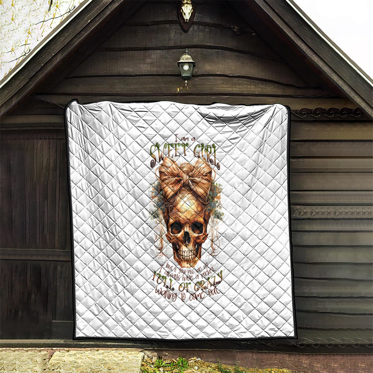 Girl Skull Quilt I Sweet Girl Full Of Crazy - Wonder Print Shop