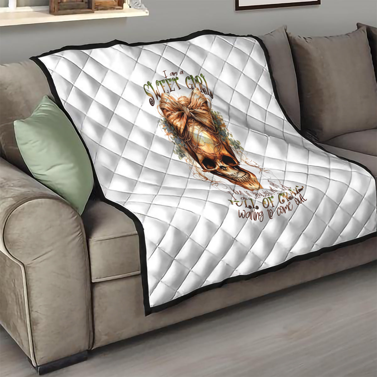 Girl Skull Quilt I Sweet Girl Full Of Crazy - Wonder Print Shop