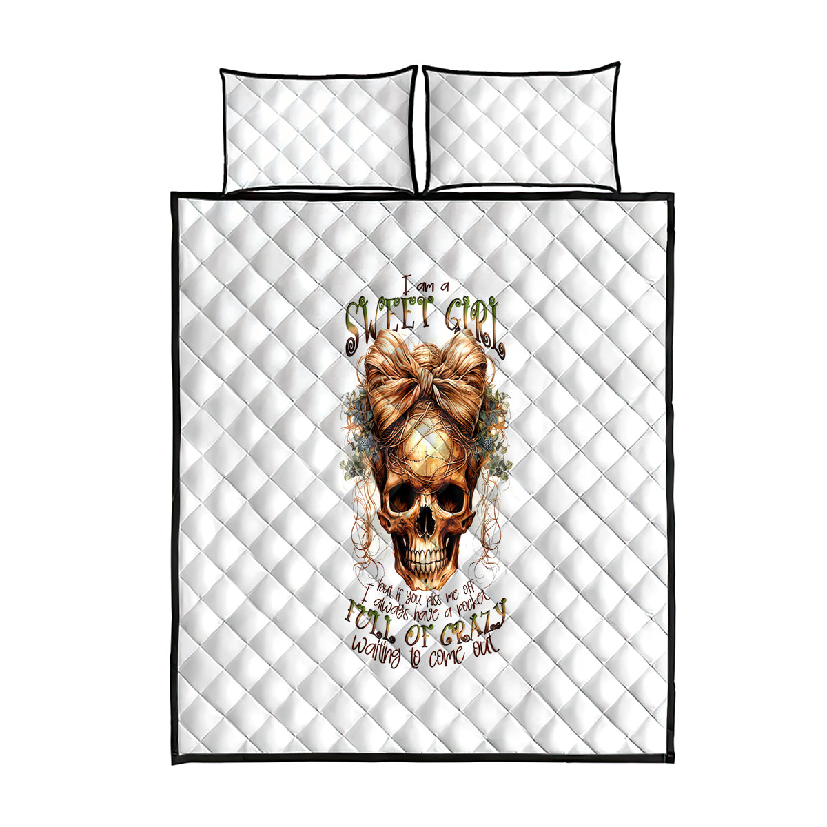 Girl Skull Quilt Bed Set I Sweet Girl Full Of Crazy - Wonder Print Shop