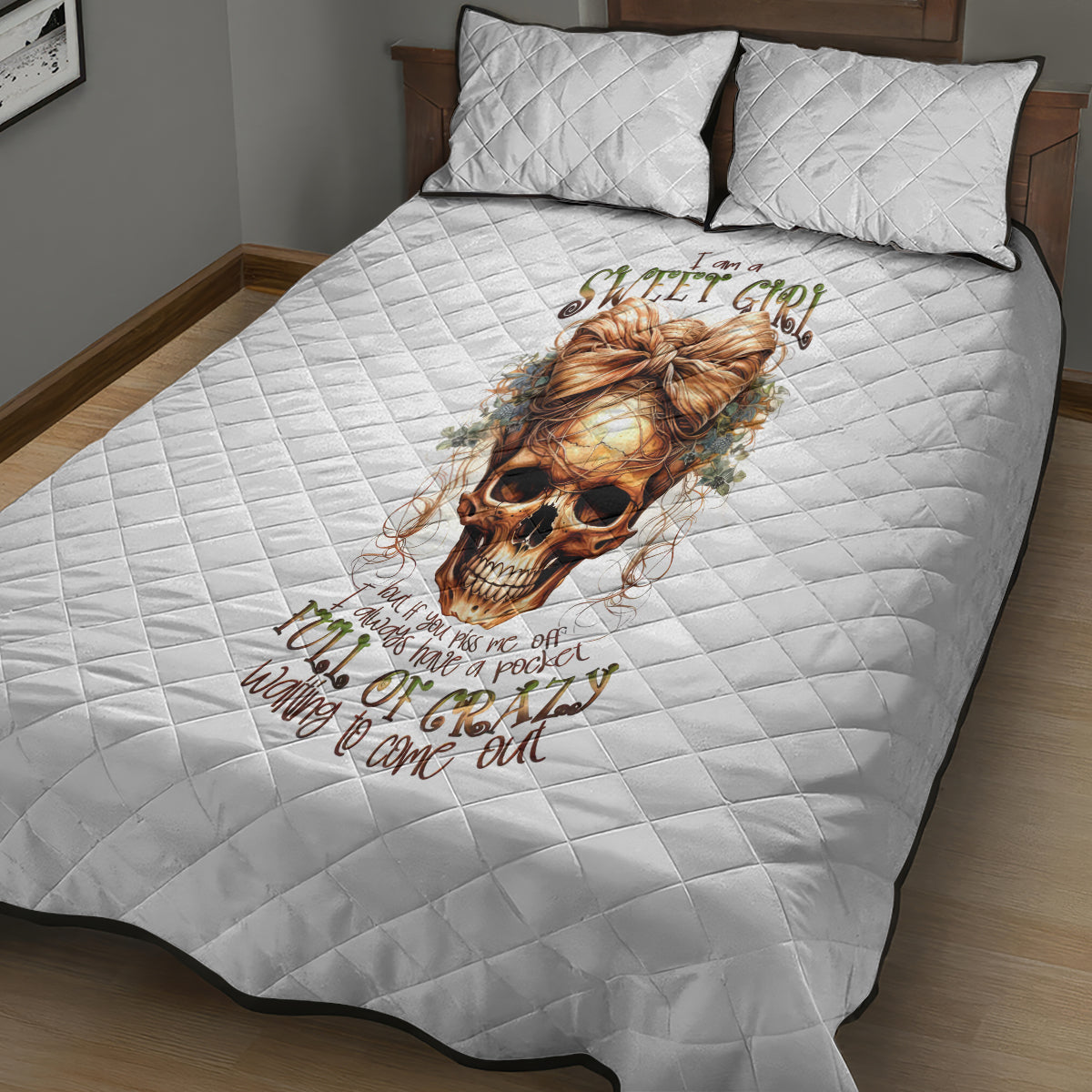 Girl Skull Quilt Bed Set I Sweet Girl Full Of Crazy - Wonder Print Shop