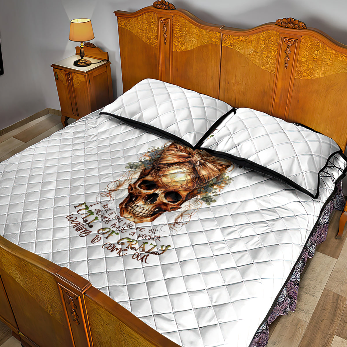 Girl Skull Quilt Bed Set I Sweet Girl Full Of Crazy - Wonder Print Shop
