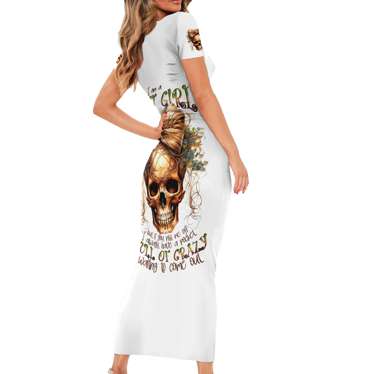 Devil Skull Short Sleeve Bodycon Dress I Never Alone My Demon With Me 24/7 - Wonder Print Shop