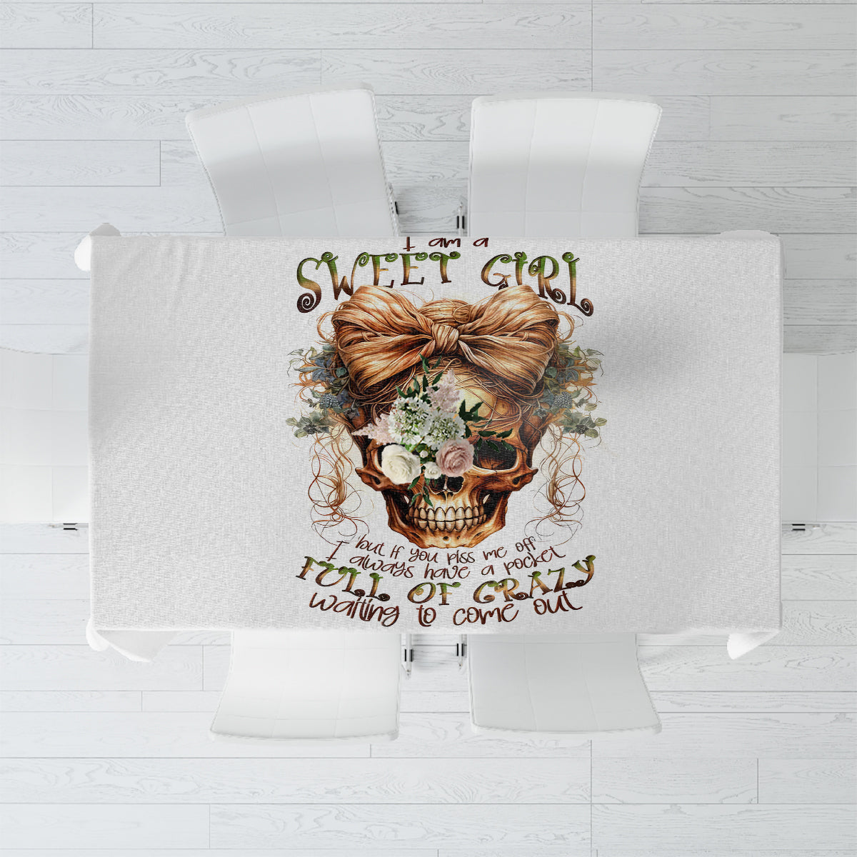 Girl Skull Tablecloth I Sweet Girl Full Of Crazy - Wonder Print Shop