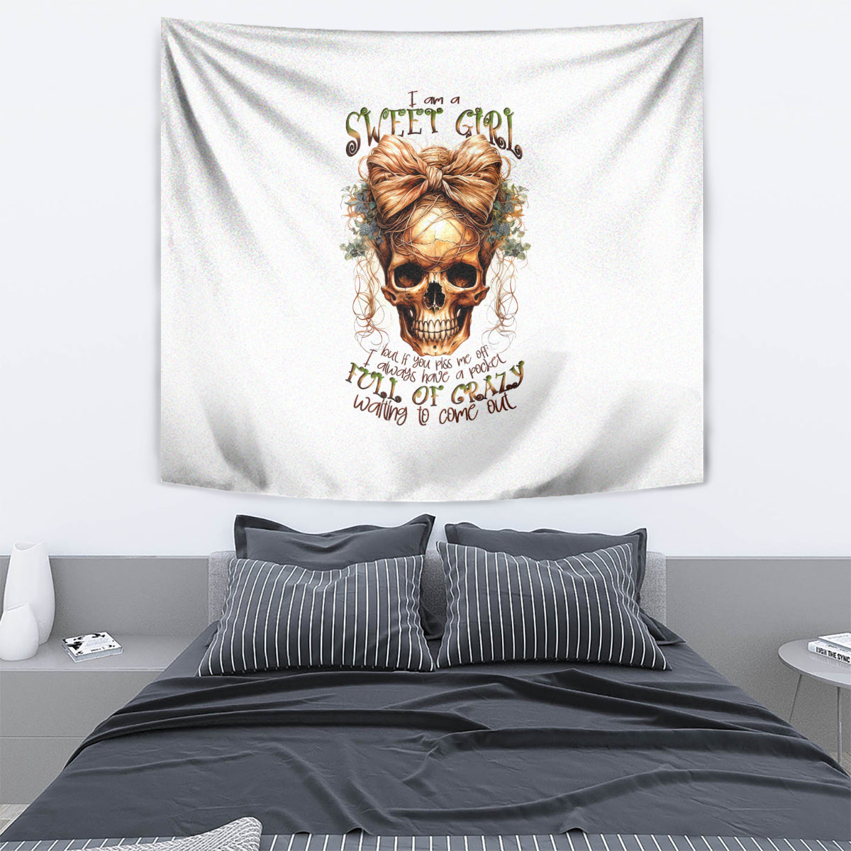 Girl Skull Tapestry I Sweet Girl Full Of Crazy - Wonder Print Shop