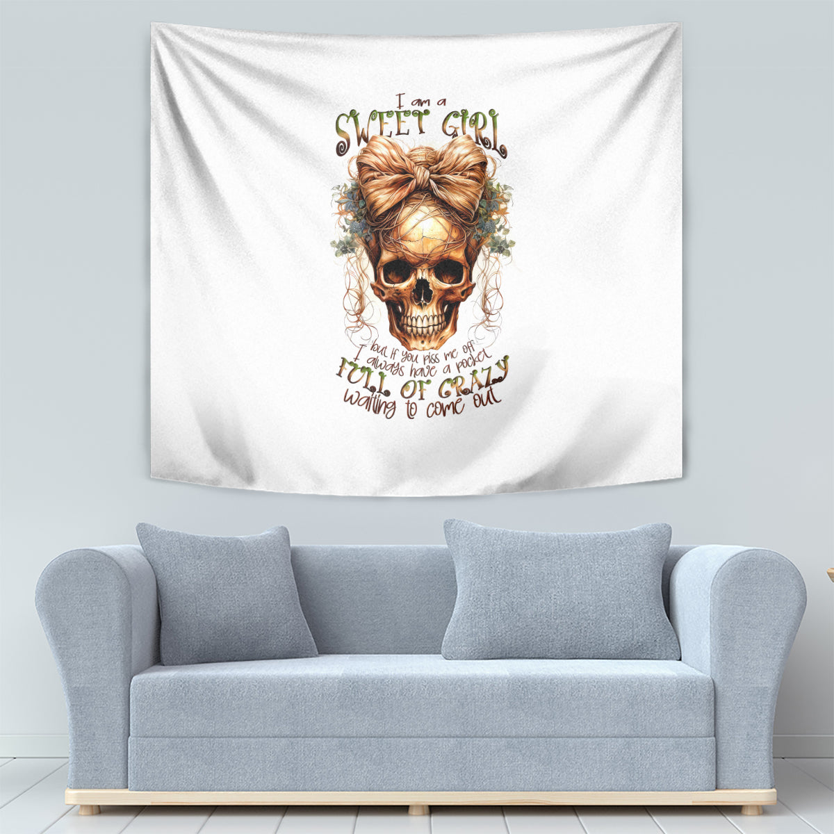 Girl Skull Tapestry I Sweet Girl Full Of Crazy - Wonder Print Shop