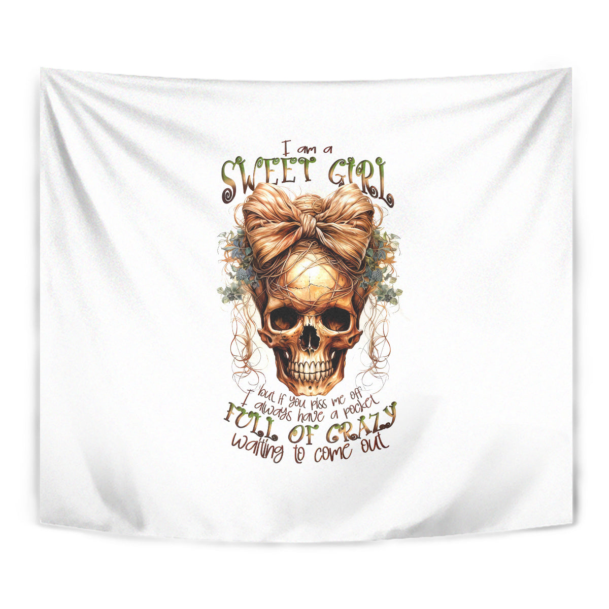 Girl Skull Tapestry I Sweet Girl Full Of Crazy - Wonder Print Shop