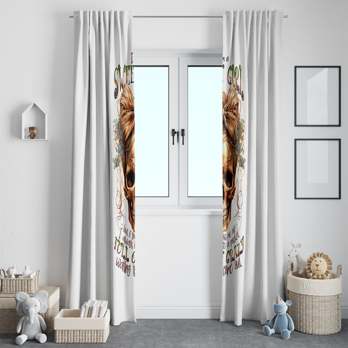 Girl Skull Window Curtain I Sweet Girl Full Of Crazy - Wonder Print Shop