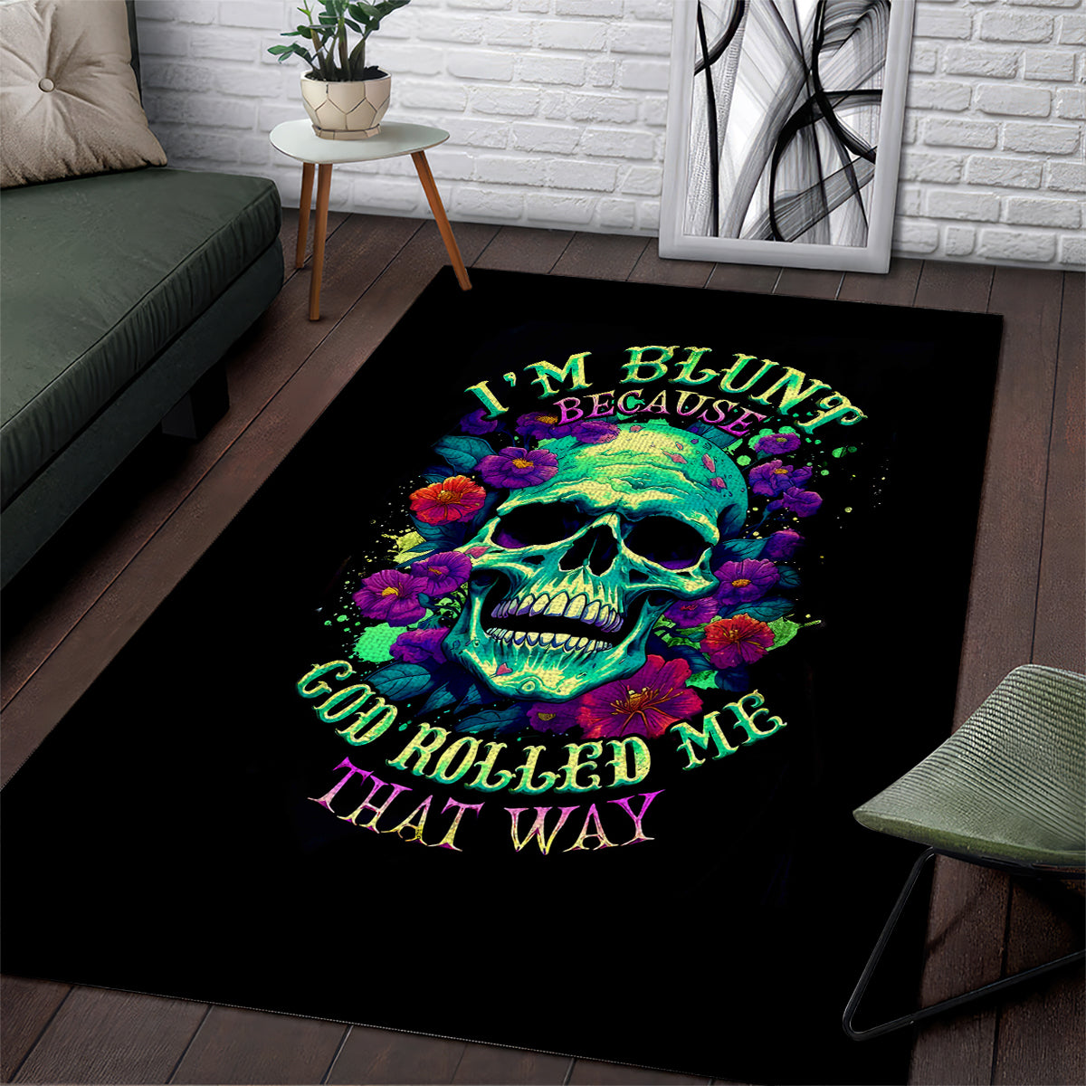 Flower Skull Area Rug I Blunt Because God Rolled Me That Way - Wonder Print Shop