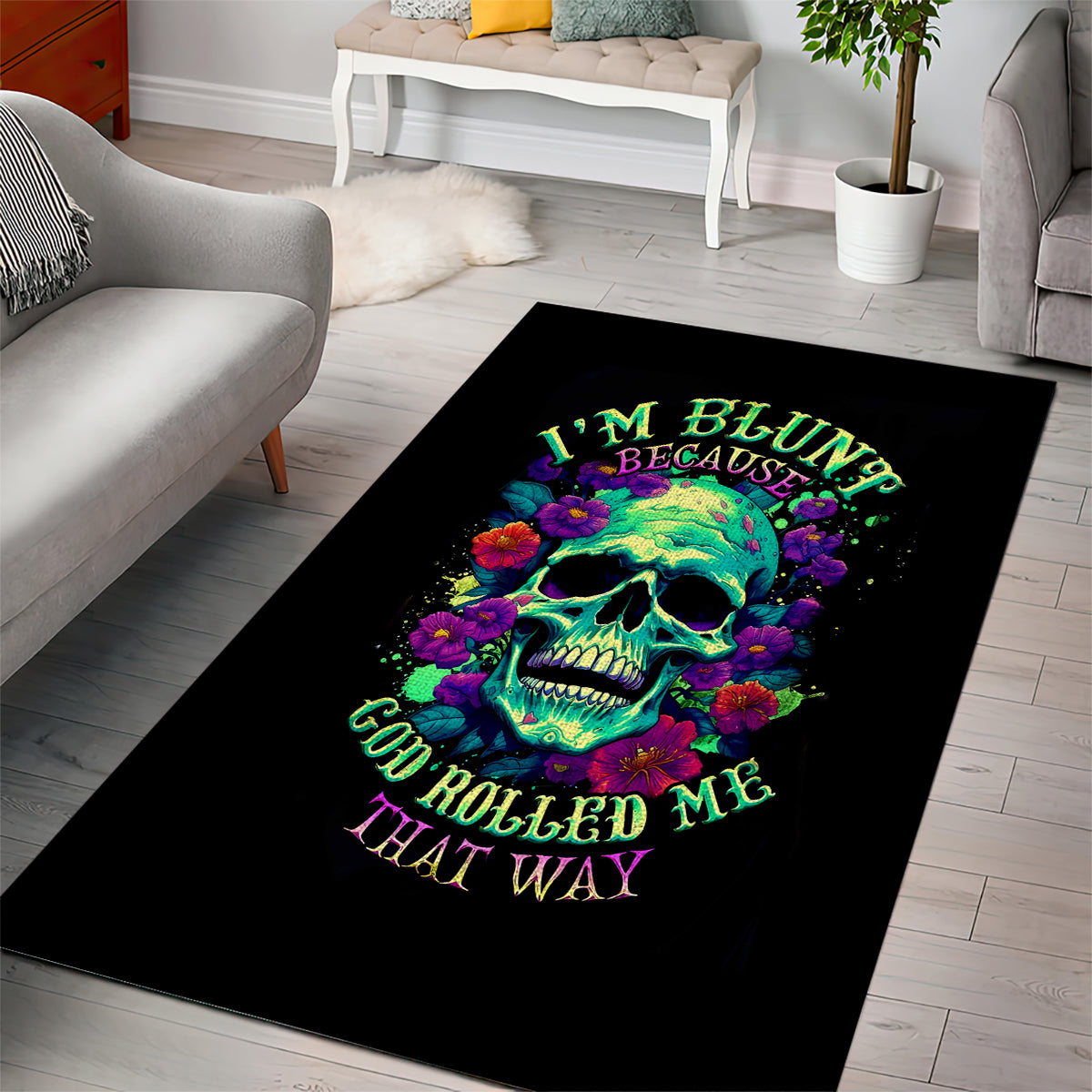 Flower Skull Area Rug I Blunt Because God Rolled Me That Way - Wonder Print Shop