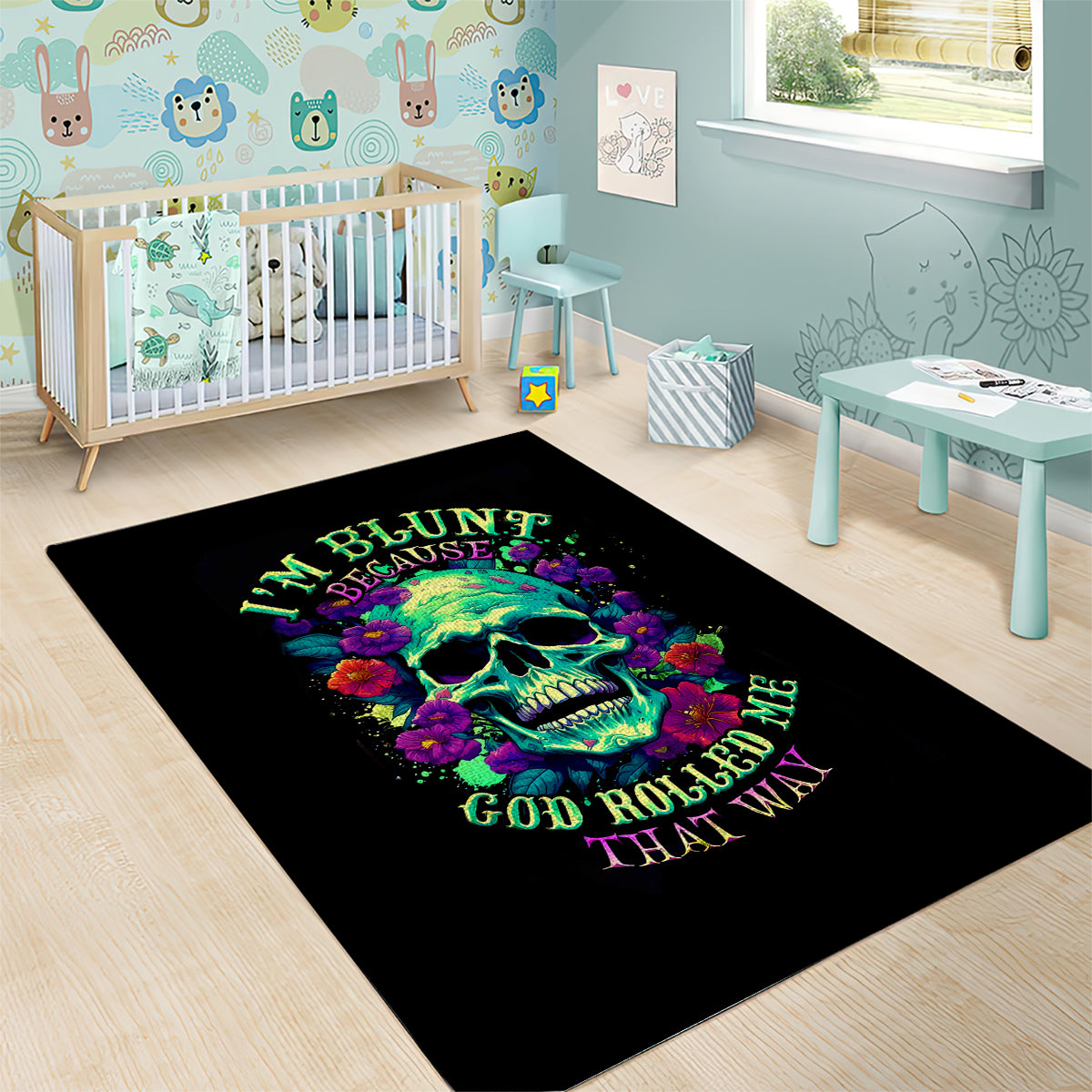 Flower Skull Area Rug I Blunt Because God Rolled Me That Way - Wonder Print Shop
