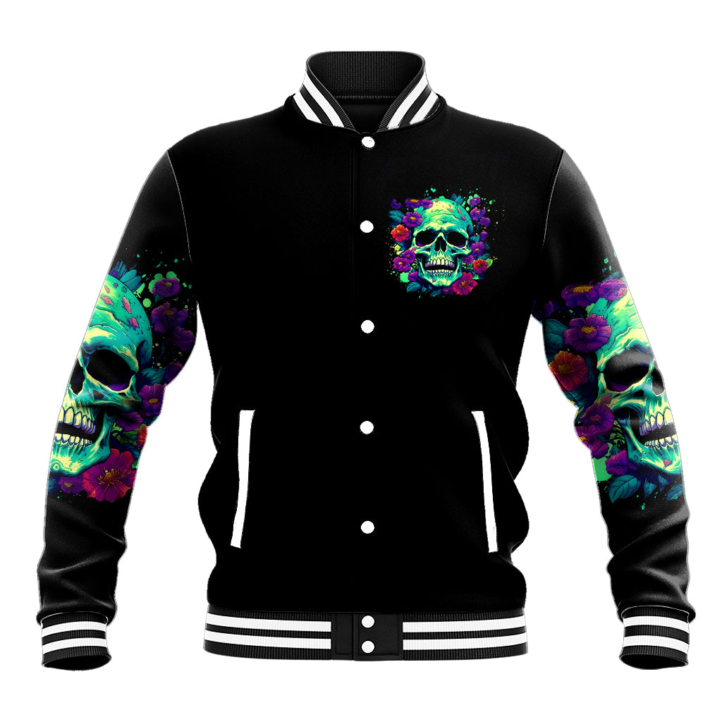 Flower Skull Baseball Jacket I Blunt Because God Rolled Me That Way - Wonder Print Shop