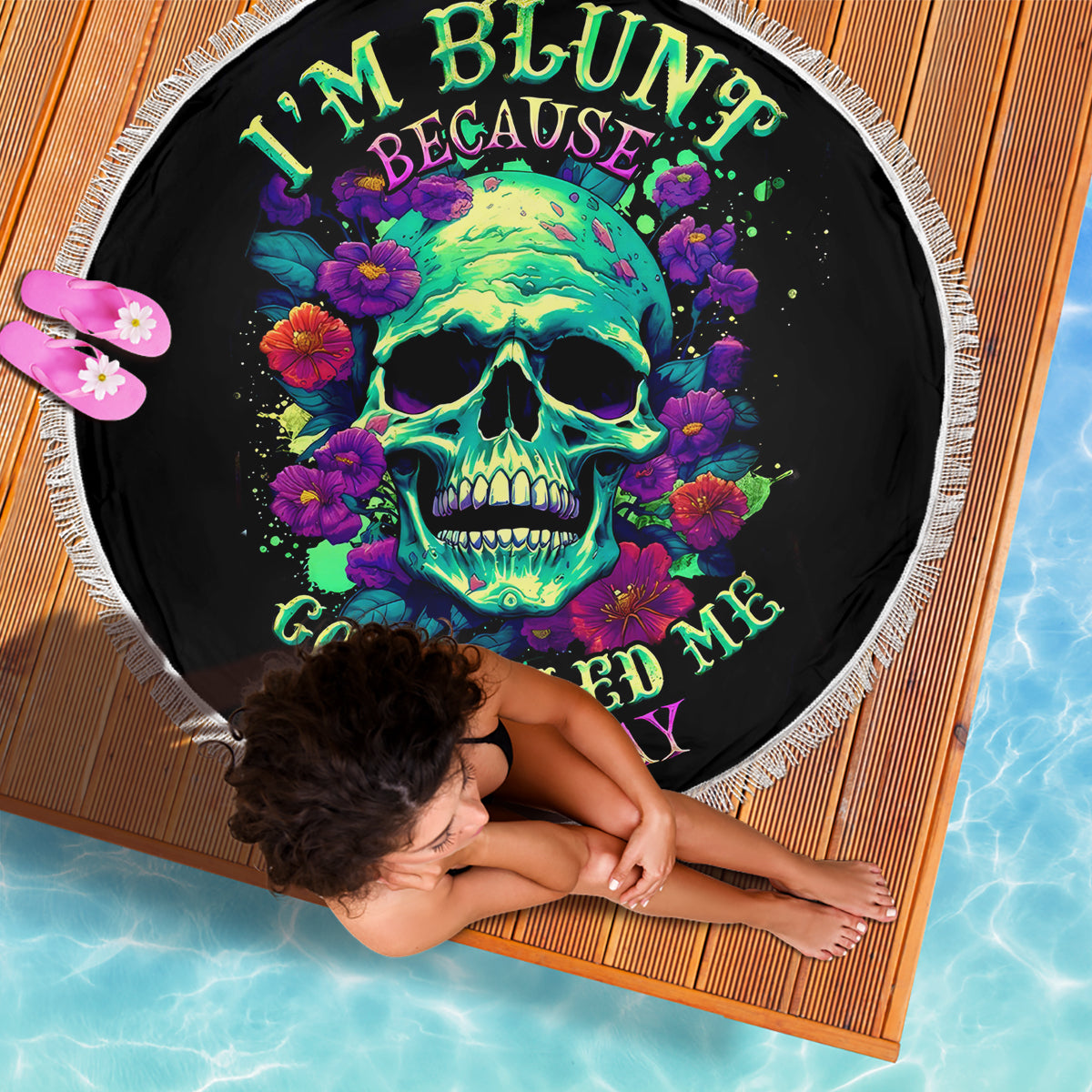 Flower Skull Beach Blanket I Blunt Because God Rolled Me That Way - Wonder Print Shop
