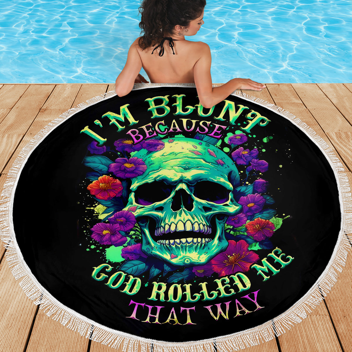 Flower Skull Beach Blanket I Blunt Because God Rolled Me That Way - Wonder Print Shop