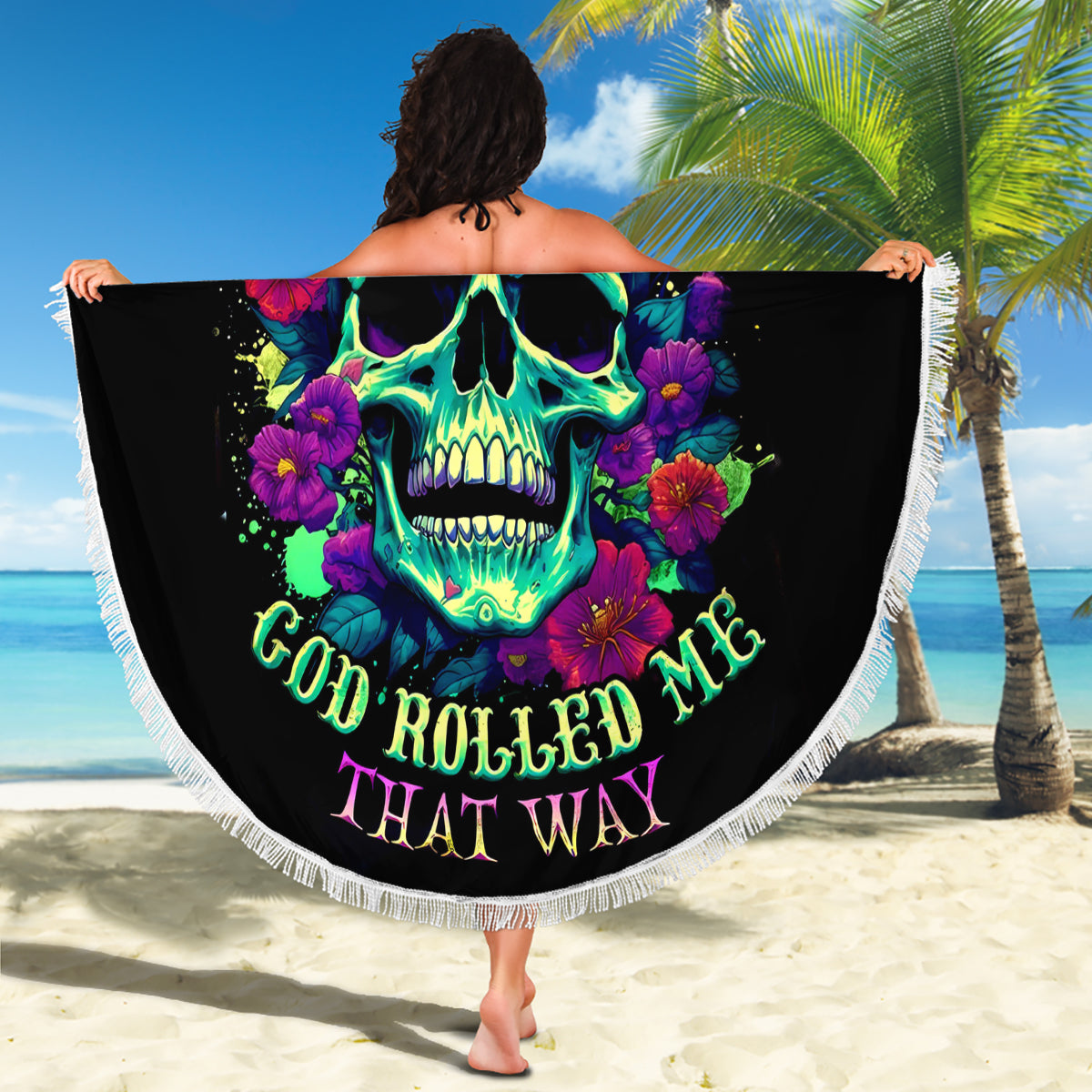 Flower Skull Beach Blanket I Blunt Because God Rolled Me That Way - Wonder Print Shop