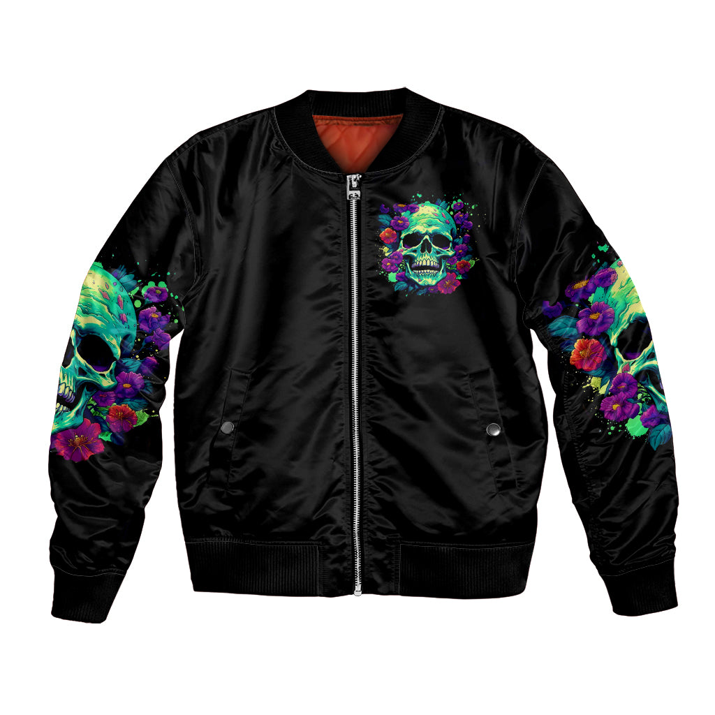 Flower Skull Bomber Jacket I Blunt Because God Rolled Me That Way - Wonder Print Shop