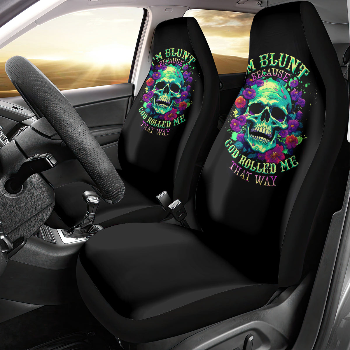 Flower Skull Car Seat Cover I Blunt Because God Rolled Me That Way - Wonder Print Shop