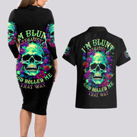 Flower Skull Couples Matching Long Sleeve Bodycon Dress and Hawaiian Shirt I Blunt Because God Rolled Me That Way - Wonder Print Shop