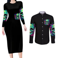 Flower Skull Couples Matching Long Sleeve Bodycon Dress and Long Sleeve Button Shirts I Blunt Because God Rolled Me That Way - Wonder Print Shop